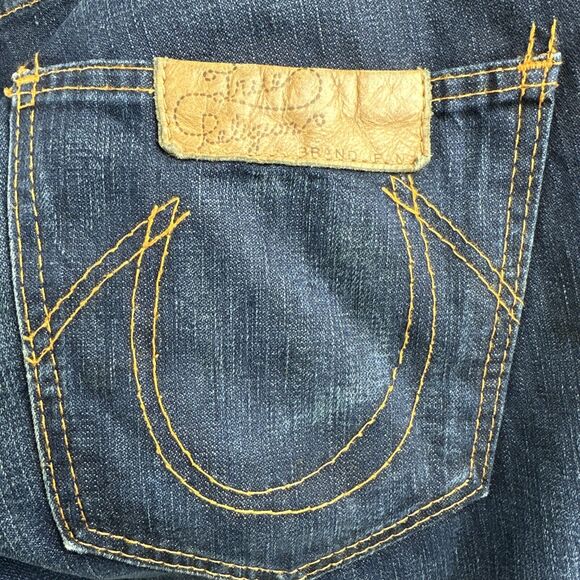 VTG Y2K True Religion Button Fly‎ Bootcut Woman’s Denim Jeans Leather Patch 36 - Picture 9 of 14